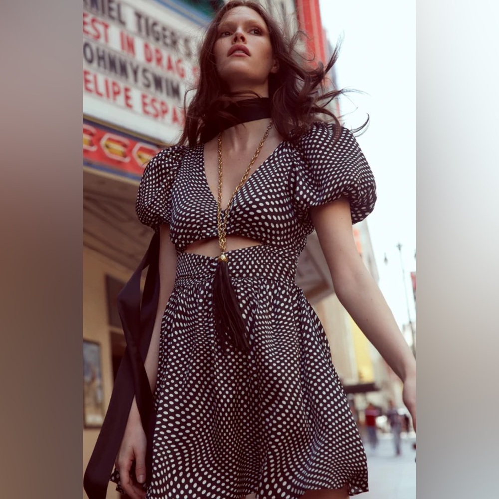 NWT For Love & Lemons Anya Puff Sleeve Mini Dress / Black / Size Small